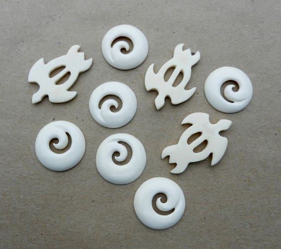 Hand Carved Cow Bone Pendants: Maori Turtle or Spiral Cabochon