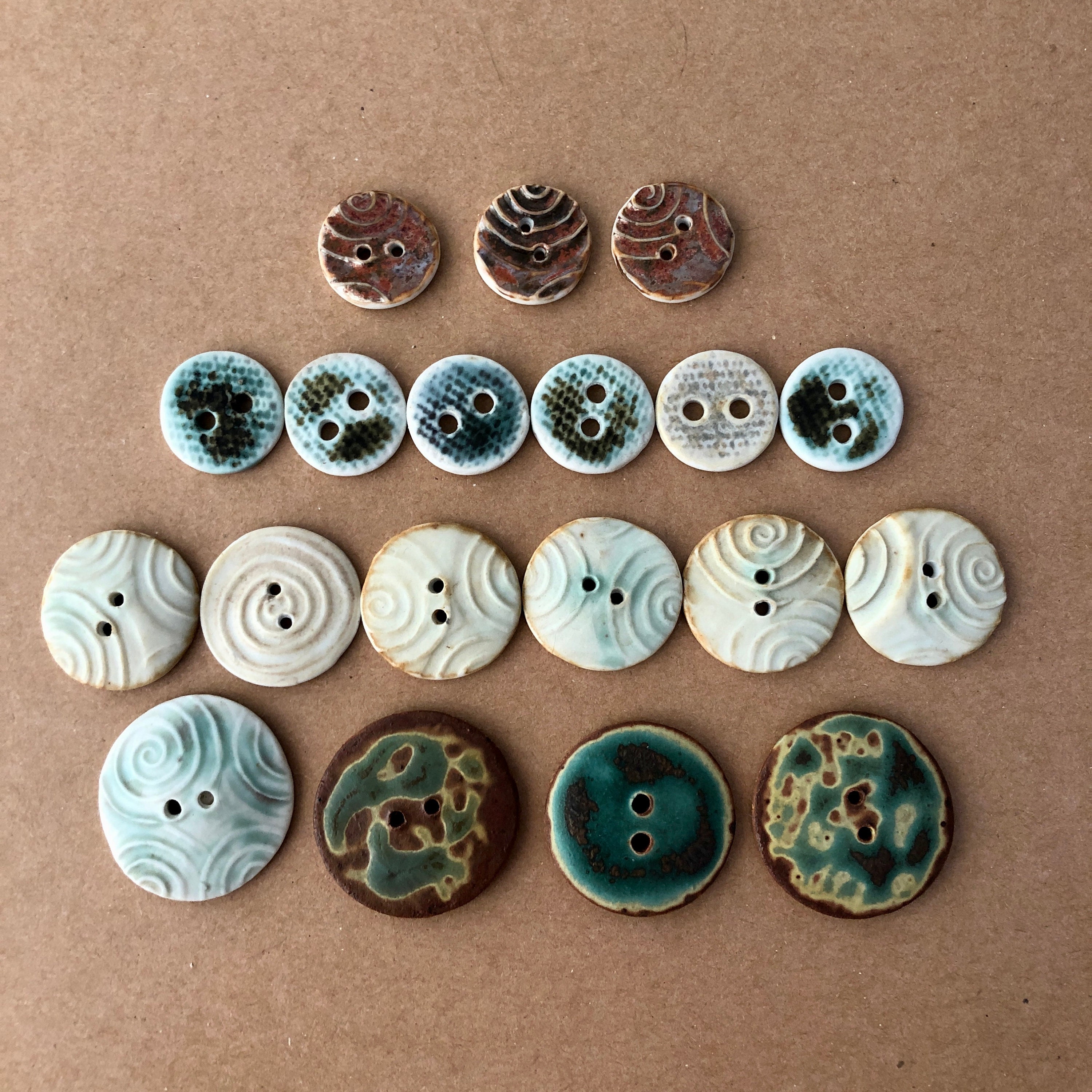 Handmade Porcelain Stoneware Buttons: Round Patterned Ceramic, 2-hole ...
