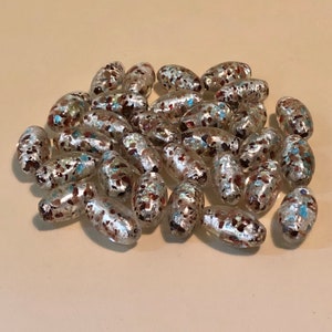 Cuentas de vidrio veneciano vintage: lámina de plata, piedra dorada, frita roja y azul