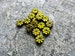 Czech Glass 12X4MM Table Cut Flower Bead In Bright Lemony Green With Red Brown Picasso Finish Sold In 15 Piece Lots 