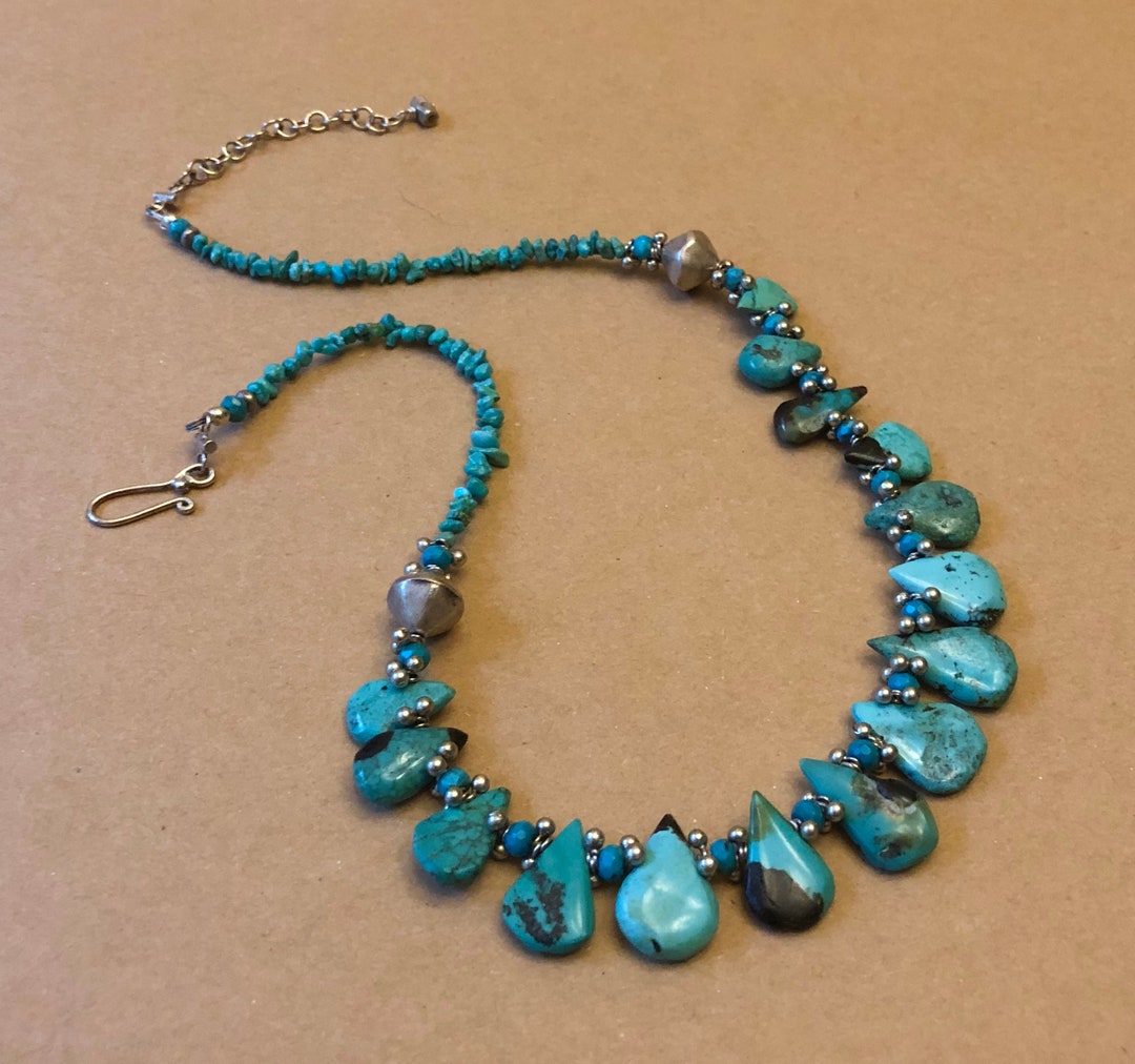 OOAK Sterling Silver and Blue Turquoise Necklace With - Etsy