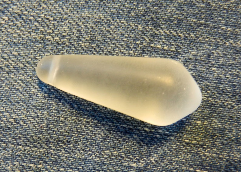 SALE Vintage 1930s German Frosted Clear Glass Teardrop Pendant Drilled Across The Top 30MM Long 15MM At Widest Point With Sea Glass Look