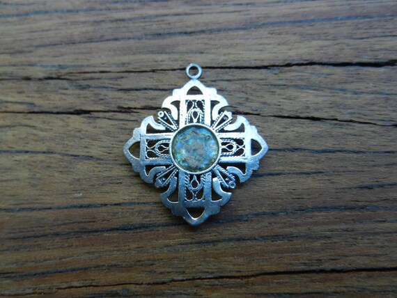 Ancient Roman Glass Pin or Pendant Filigree Multicolor Sterling Silver Ancient Roman Glass Pin or Pendant Filigree Multicolor Sterling Silver