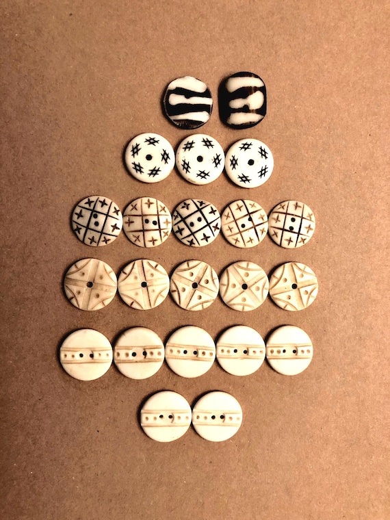 Hand Carved Cow Bone Beads, Tribal Style Disk Buttons, Jewelry Making