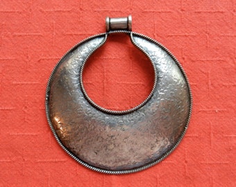 Handmade Sterling Silver Crescent Pendant: Tribal Boho Disk