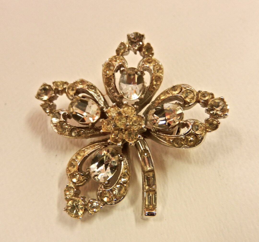 Vintage Four Leaf Clover Clear Facetted Rhinestone Brooch - Etsy