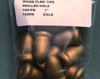 Vintage Wood Finial/Craft Element/Flag Pole Tip Painted Gold In Lots Of 12