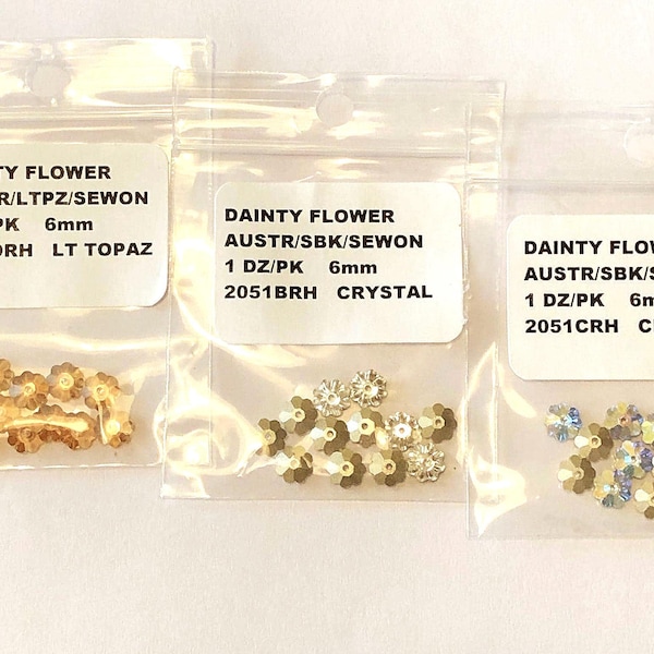Vintage Authentic Austrian Crystal 6MM Margarita Sew On Beads In 12 Piece Lots