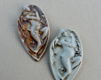 Hand Made Sleeping, Dreaming Female Winged Guardian Angel Draped In Gossamer Glazed Porcelain Pendants