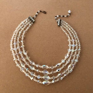 Vintage 1950s AB Crystal Necklace: Four-Strand Faceted Bling