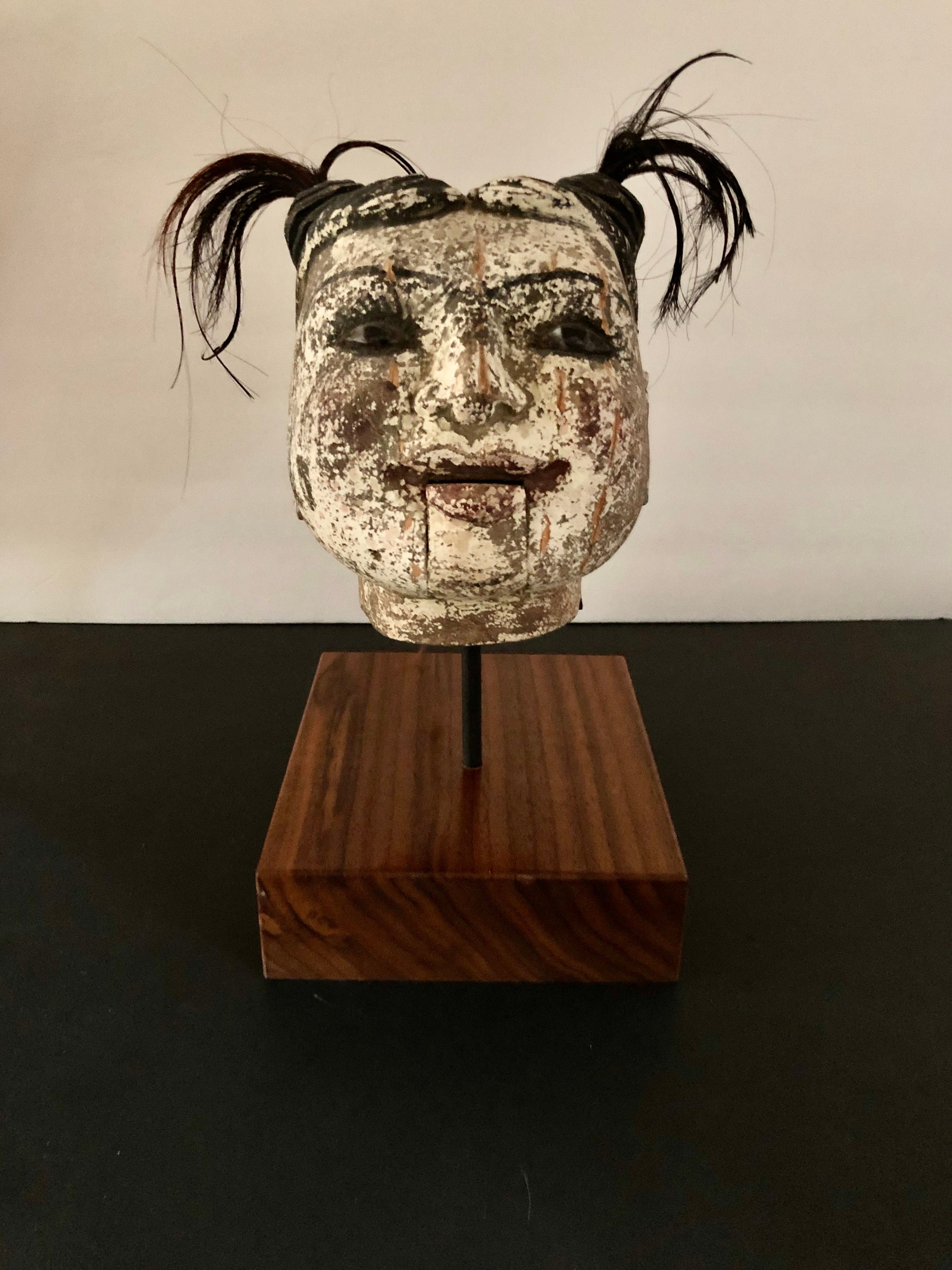 ヴィンテージ ビルマ マリオネット人形の頭：手彫りの木製、アート作品