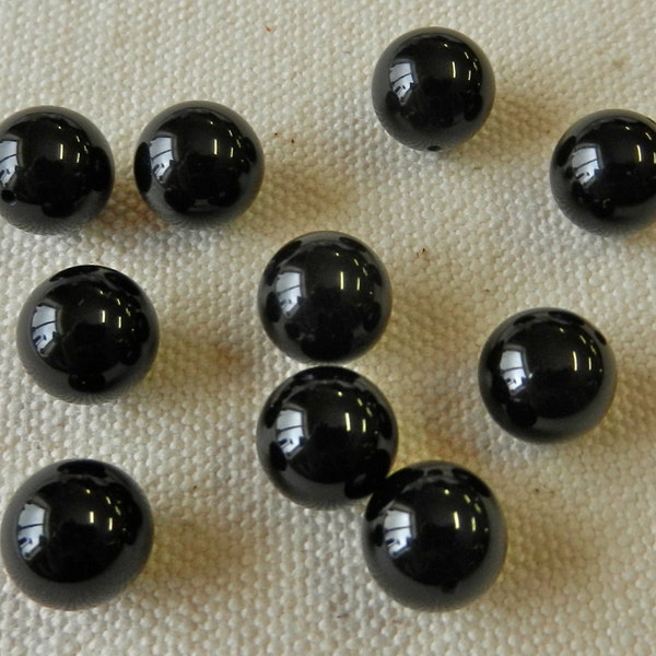 Vintage 10MM Round Black Onyx Half Drilled Beads Bag Of 10 Pieces