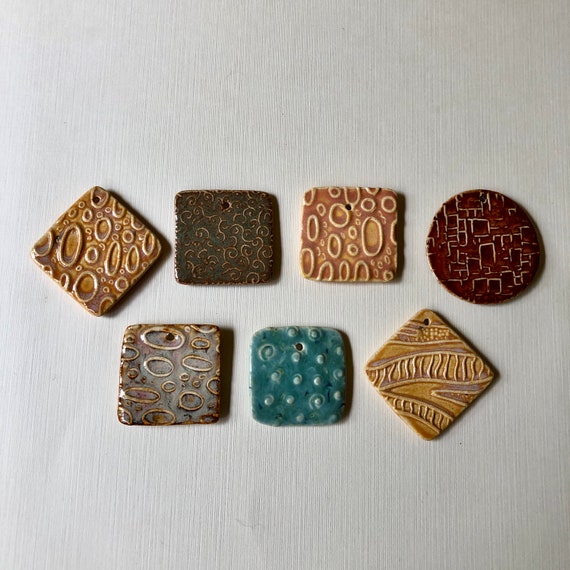 Handmade Ceramic Tile Pendants: Boho Jewelry Supplies by Marsha Neal