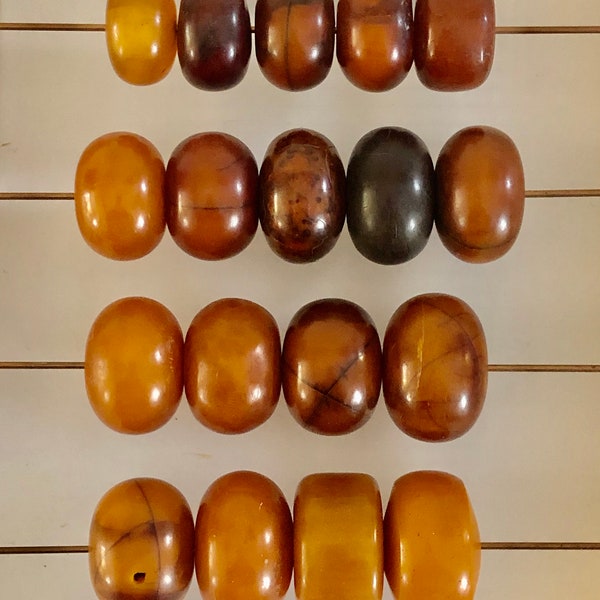 Vintage, Large, Hand Made, Collectible, Phenolic Amber Resin Rondelle Beads Sourced Out Of Marrakech, Morocco For Jewelry And Embellishment