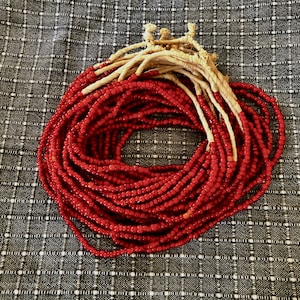 Vintage, Collectible, 26&quot; Long Red ,Translucent, Venetian White Heart Trade Bead Strands, Sourced Out Of Ghana For Jewelry & Embellishment