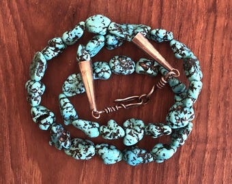 Collar vintage de pepitas de turquesa: conos de plata esterlina del suroeste