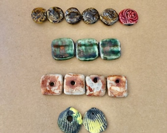 Handmade Raku Ceramic Beads: Rustic Glazed Pendants, Sold Individually