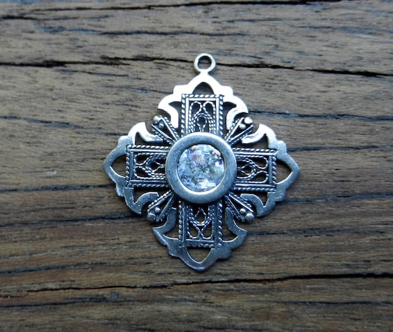 Ancient Roman Glass Pin or Pendant Filigree Multicolor Sterling Silver Ancient Roman Glass Pin or Pendant Filigree Multicolor Sterling Silver