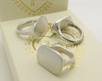 Signet rings brushed sterling silver