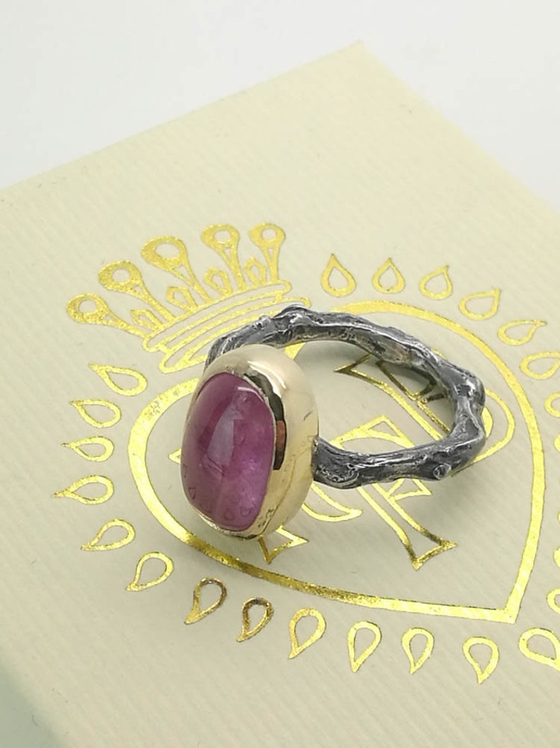 Pink Tourmaline Gold /& Sterling Silver Handmade Ring