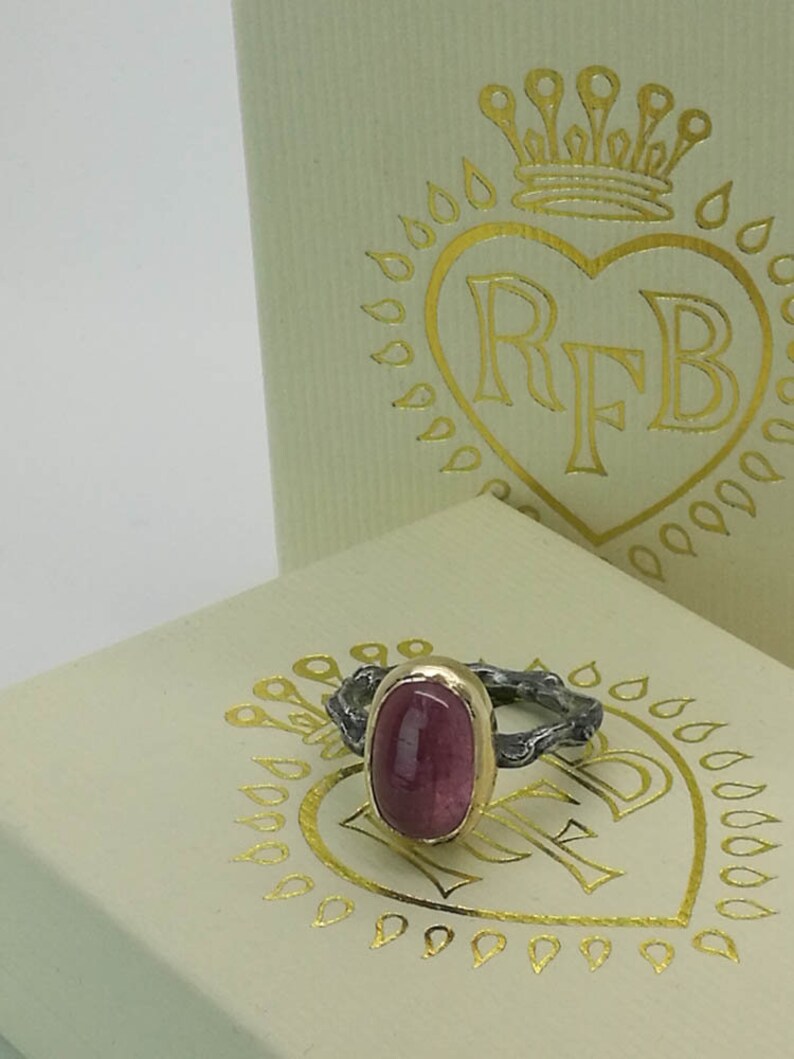 Pink Tourmaline Gold /& Sterling Silver Handmade Ring