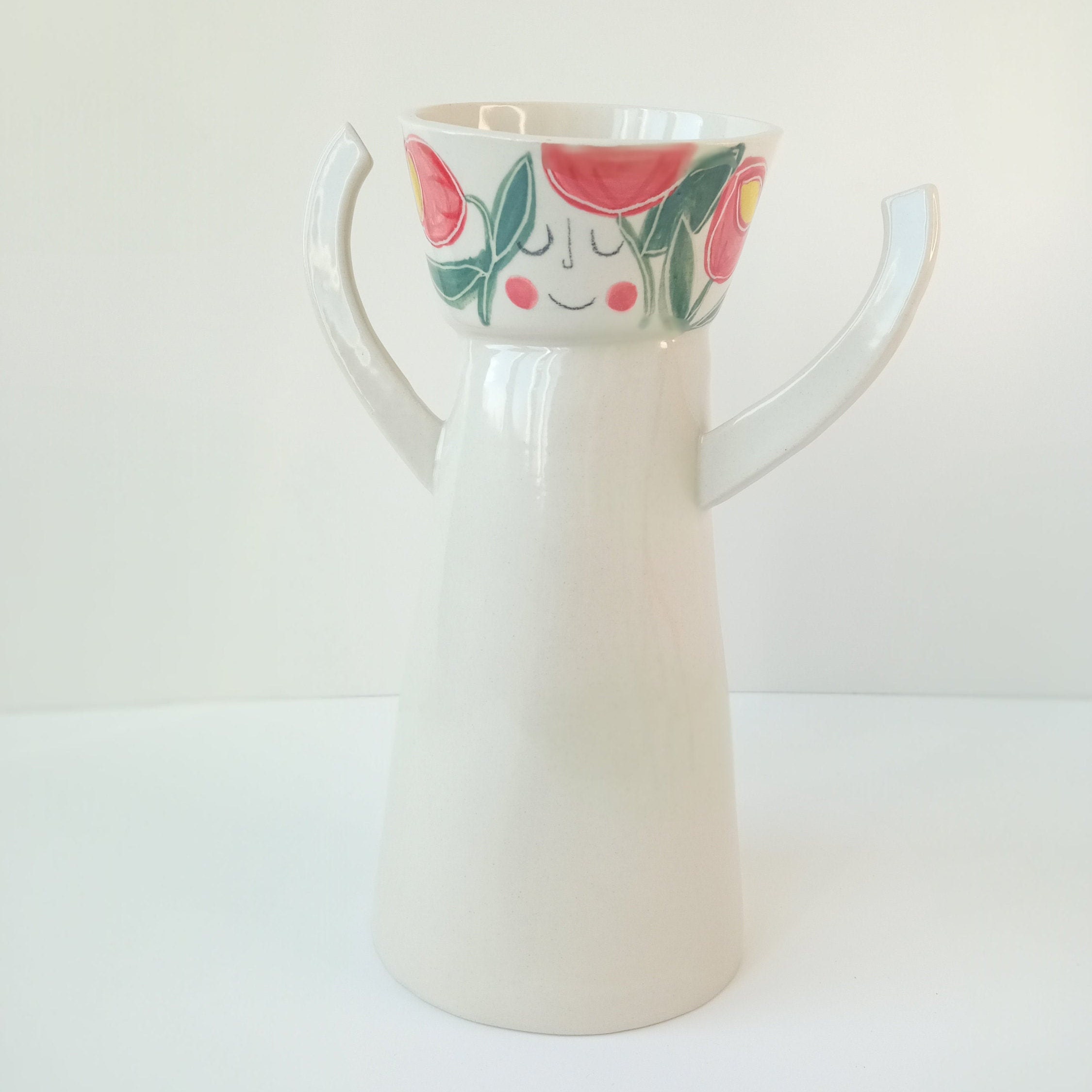 Ballerina Flower Vase Coral and Yellow Flowers Handmade Etsy