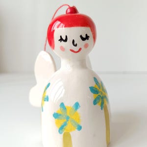 Angel Bell - Red Hair and dress with flowers -  One of a Kind Ceramic Bell, Handmade Ceramics, Angel, Guardian Angel, Home Decor, Ornament