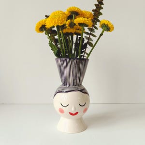 Sofia Vase - Woman Face Vase - Purple Hair - Handmade Ceramics, Ceramic Face Vase, Indoor vase, One of a kind, Retro Vase, Romantic Vase