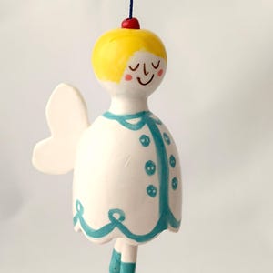 Angel Bell - Blond Hair and blue dress -  One of a Kind Ceramic Bell, Handmade Ceramics, Angel, Guardian Angel, Home Decor, Ornament