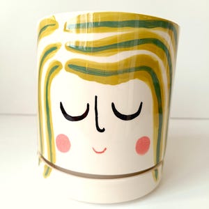 Big Face Planter - Green Hair - Handgemachte Keramik, Keramik-Gesicht-Vase, Indoor-Pflanzer, Einzelstück, Handgemachte Keramikvase