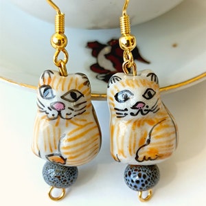 Cat Earrings , handmade ceramics, one of a kind Earrings