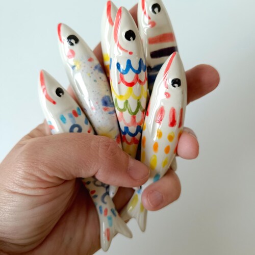 Pack of Happy Sardines Fridge Magnet - Lisbon Handmade Souvenir - Ceramic Magnet - Fish Magnet
