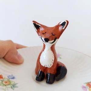 Fox Dish, Ceramic Ring Dish, Ceramic Fox, Vintage dish with Red Fox, Princess small plate, flowers and gold, Fox with eyes shut