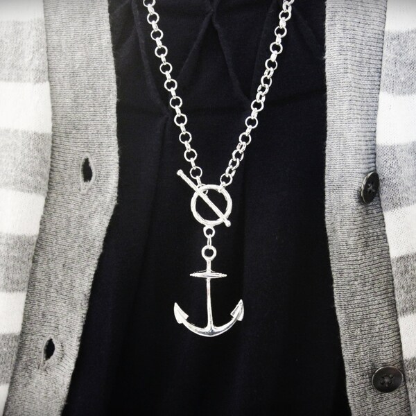 Long Nautical Anchor Necklace. Anchors away. Big Anchor.