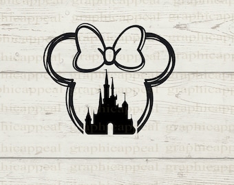 Magical Mouse Outline Svg, Castle, Hairbow, Head, Icon, Digital Download, Cut File, JPEG PNG SVG Dxf