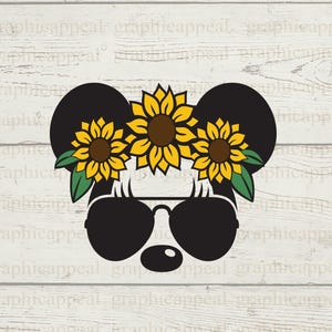 SVG floral, Festival de flores y jardines, Minnie, Girasol, Verano, Aviador, Gafas de sol, Descarga digital, Archivo de corte para camiseta, Archivo termoadhesivo, PNG