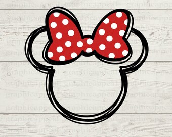 Outline, Sketch, Magical, Mouse, SVG, Ears, Polka Dot Hair Bow, Clipart, Instant Digital Download, Cut File, Graphic, Svg Jpeg Png Eps