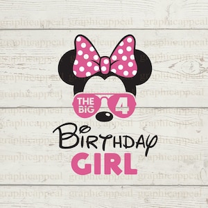 Svg, ragazza del compleanno, 4° compleanno, png, jpg, testa di topo, occhiali da sole da aviatore, download digitale, file tagliato, clip art, sublimazione, file