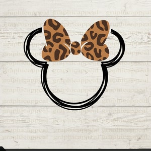 Leopard Print Mouse Head Outline SVG: Bow Clipart (Digital Download)