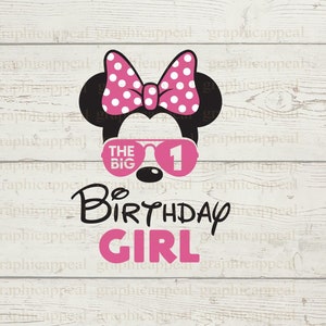 Anniversaire fille, Svg, 1er anniversaire, anniversaire de la souris, png, jpg, noeud à cheveux, lunettes de soleil, téléchargement numérique, fichier coupé, clipart, sublimation, fichier