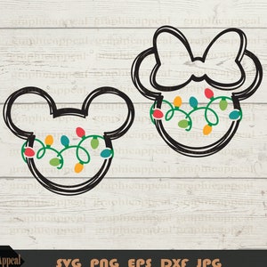 Christmas Mouse Outline SVG Bundle: Holiday Lights Clipart (Digital Download)