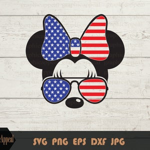 Independence Day Mouse Svg - Arco per capelli, Independence Day Svg, Vacanza in famiglia, Orecchie, Occhiali da sole da aviatore, Download istantaneo, File di taglio, Png, Jpg