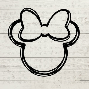 Mouse Ears Outline with Hairbow SVG: Sketch Icon Clipart (Digital Download)