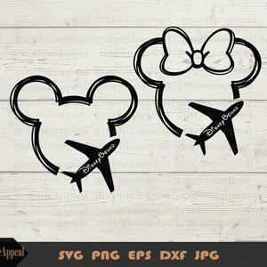 Viaggio di famiglia Svg, pacchetto, magico, orecchie del mouse con aeroplano, contorno del mouse, download istantaneo, jpg, svg, png, file di taglio, per Cricut