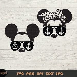 SVG, nautica, mouse, crociera, viaggio, famiglia, vacanza, pacchetto, modalità vacay, ancora, pois, bandana, aviatore, occhiali da sole, download istantaneo