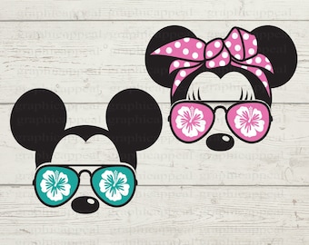 Aloha, Mouse, Svg, Hibiscus Flower, luau, family, vacation, trip, Hawaii, Pink, Polka Dot, Bandana, Aviator Sunglasses, Jpeg, Png, Download