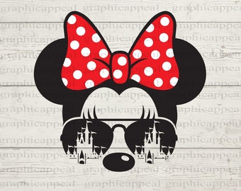 Mouse With Polka Dot Hairbow, Svg, Magical, Castle, Ears, Head, Aviators, Sunglasses, Clipart, Iron On Transfer, Digital Download