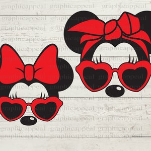 Paquete, Minnie Heart, Bandana, Hairbow, Set - Cabeza, Aviador, Gafas de sol, Icono, Descarga digital, Cortar archivo, Planchar, Transferir, JPEG PNG SVG