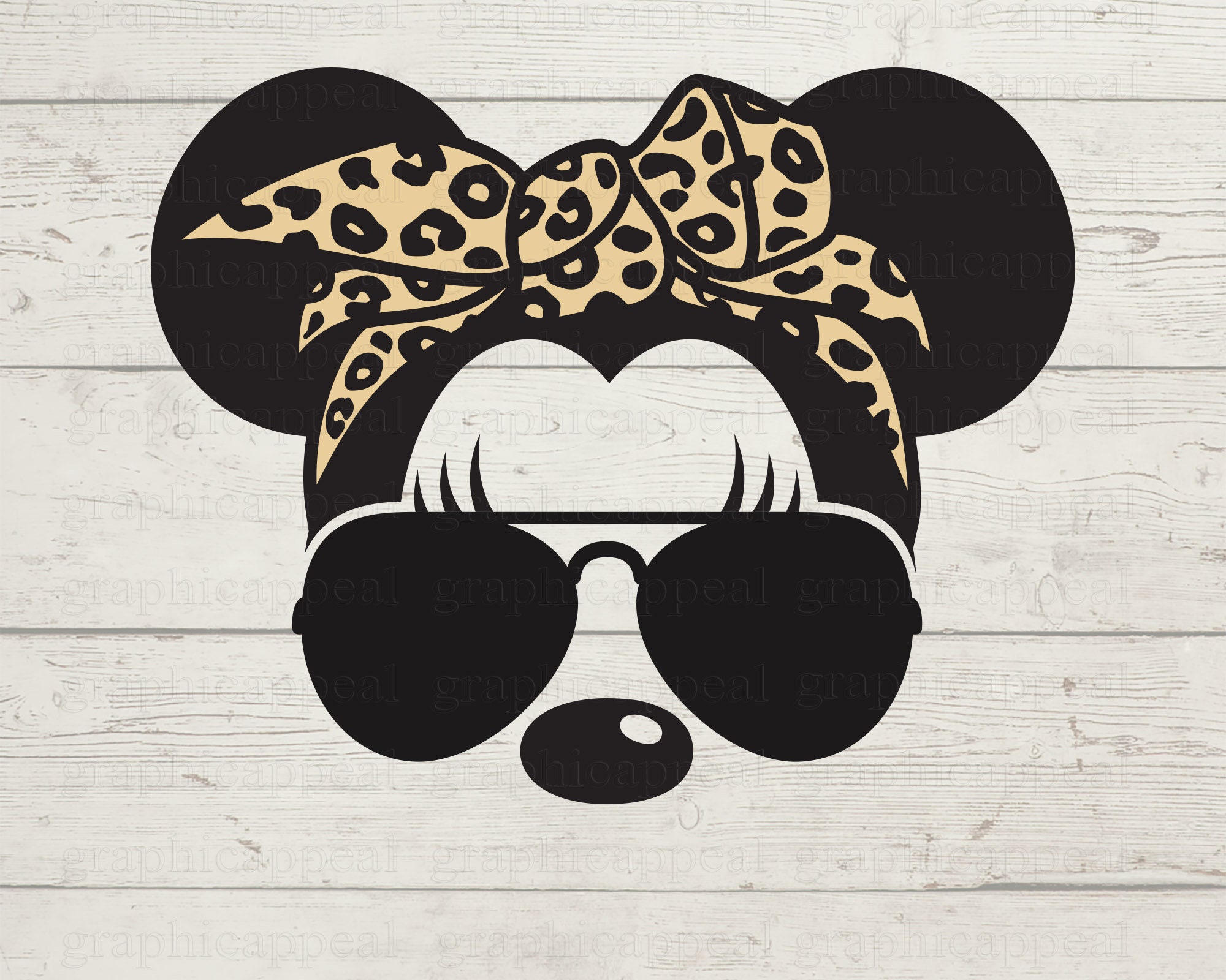 Minnie Svg Leopard Print Bandana Ears Head Aviators | Etsy
