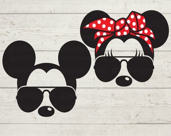 Minnie Mickey, Ears, Polka Dot Bandana, Aviator Sunglasses, Icon, Head, Digital Download, Cut File, Iron On Transfer, Clipart, Png Jpg SVG